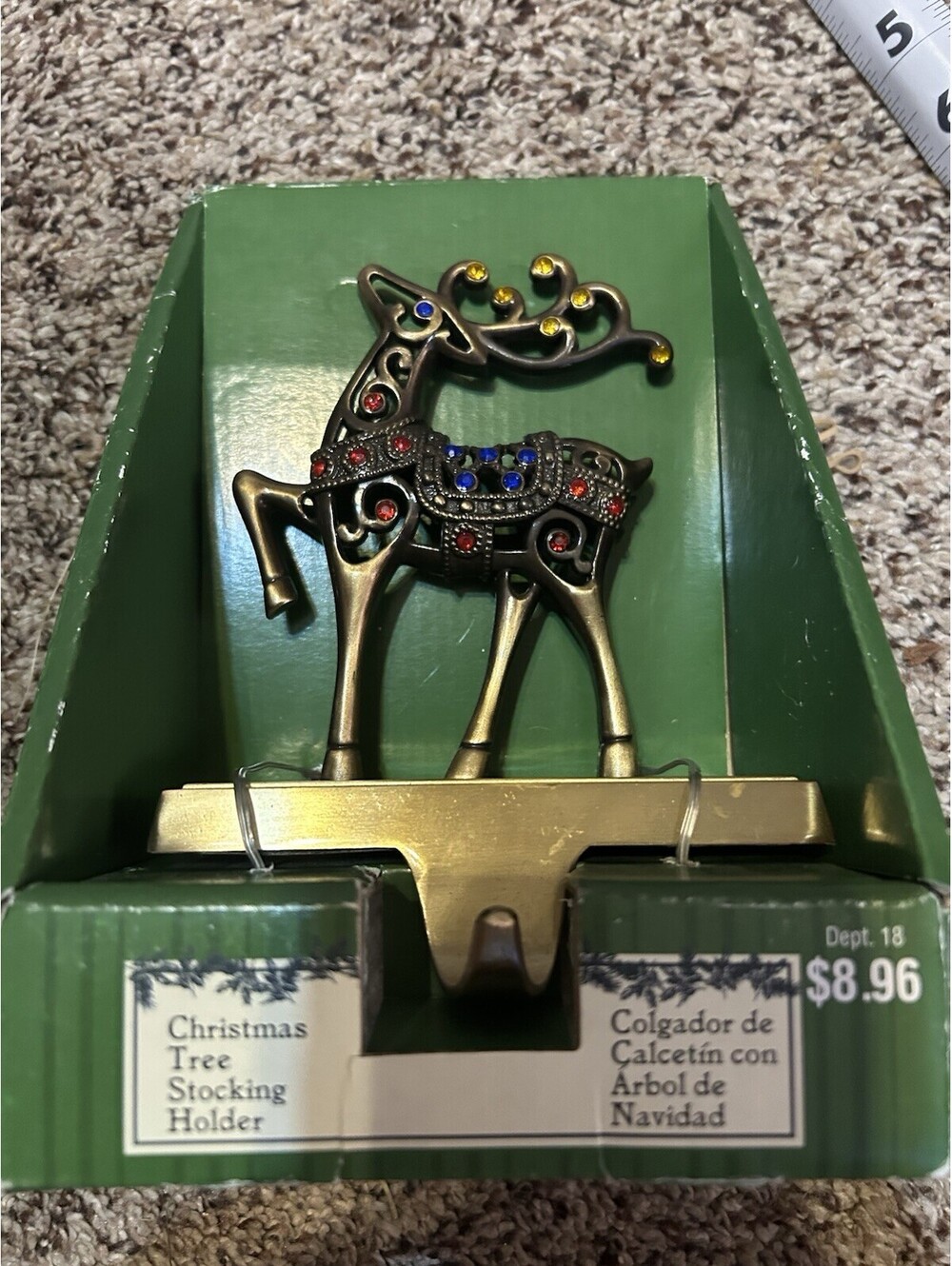 Vintage Reindeer Brass Tonned Stocking Holder Vintage Christmas